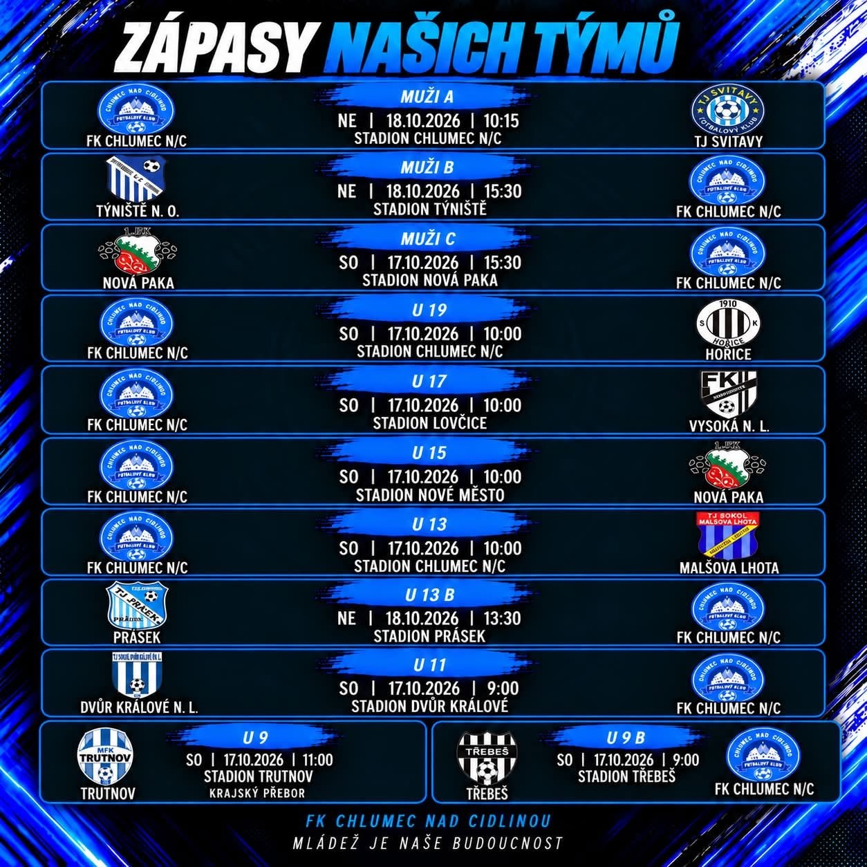 VÍKENDOVÝ PROGRAM NAŠICH TÝMŮ